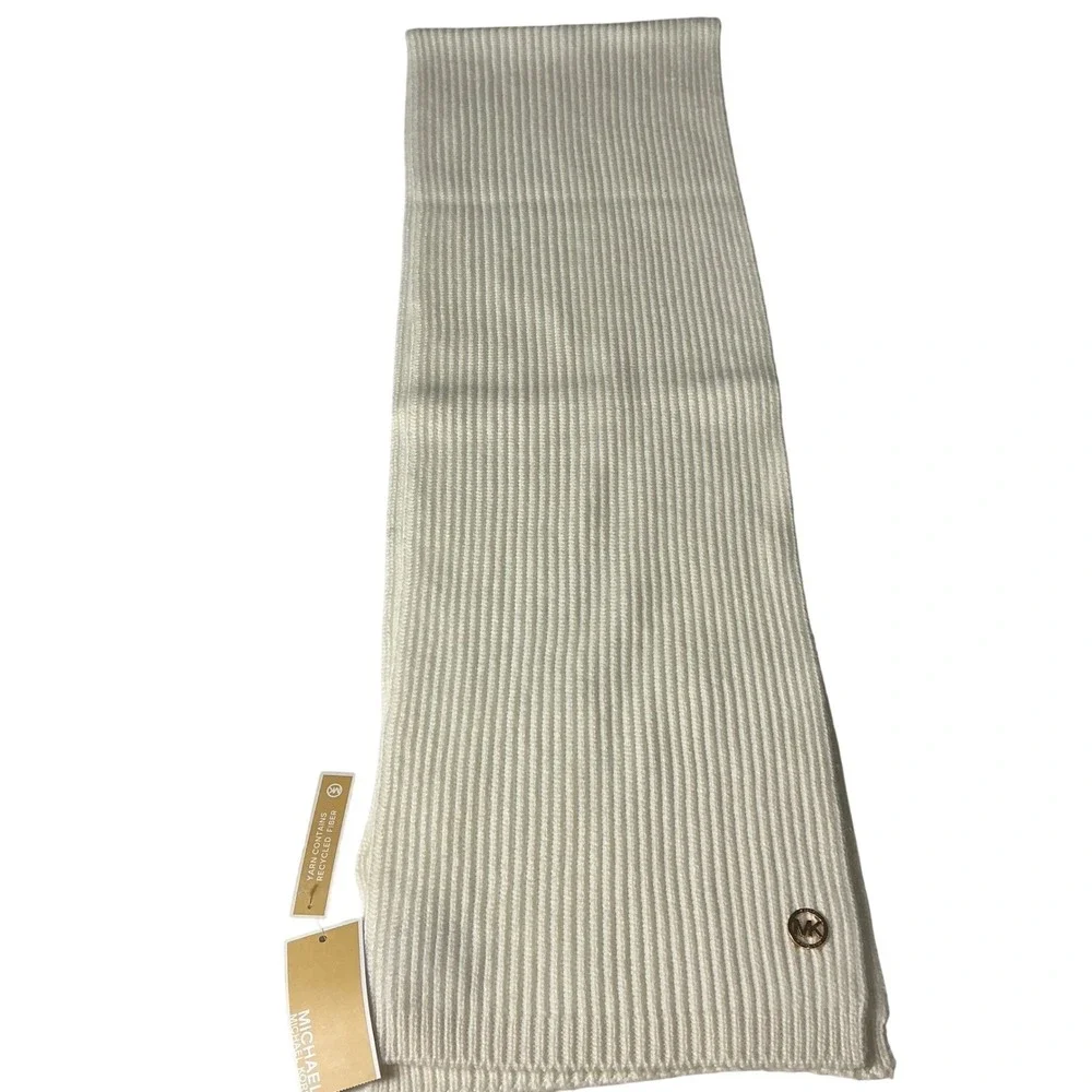 Michael Kors Cream Knit Scarf with Gold Logo Detail - One Size